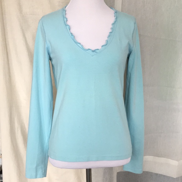 Gap sea foam light blue ruffled V neck long sleeve - Picture 3 of 7
